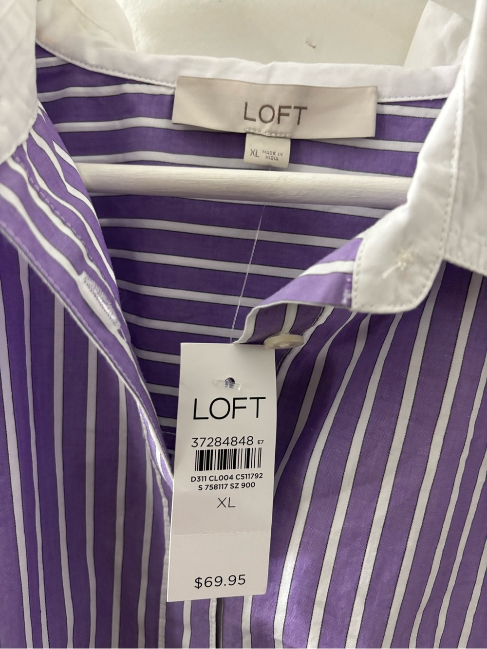 LOFT Women’s Button Down Striped Purple and White Shirt